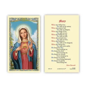 Laminated Holy Card 25P Immaculate Heart/Mary Prayer