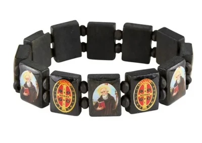 Black Wod Saint Benedict Bracelet with Image