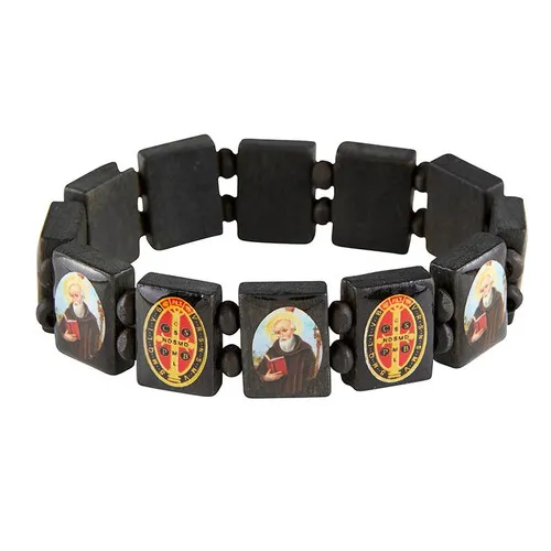 Black Wod Saint Benedict Bracelet with Image – Medals... Black Wod Saint Benedict Bracelet with Image