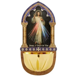 Laser Wood Holy Water Font - Divine Mercy