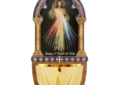 Laser Wood Holy Water Font - Divine Mercy
