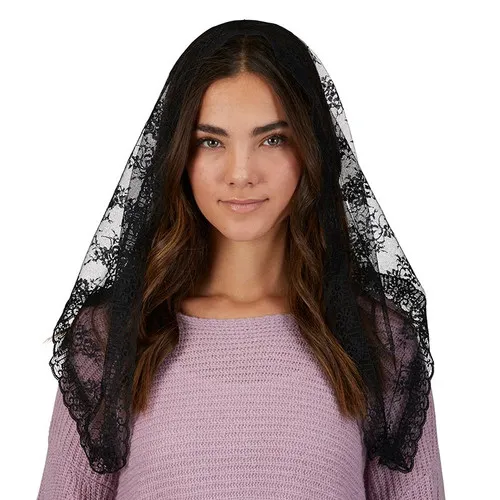 Blk Lace Trad Chapel Veil – Catholic Home Blk Lace Trad Chapel Veil