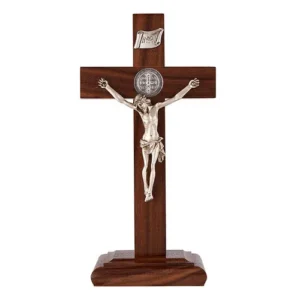9' Standing Walnut Saint Benedict Crucifix