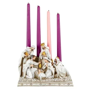 8" White Nativity Adv Candleholder