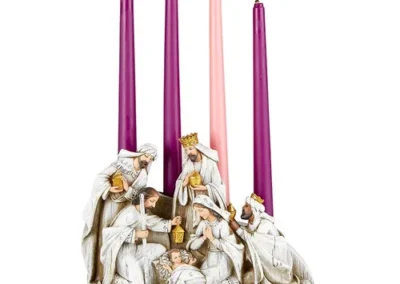 8" White Nativity Adv Candleholder