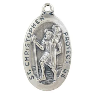 Silver Oxidized 1-3/8" Heritage Saint Christopher-24"