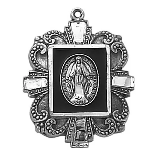 Sterling Silver Medal – Miraculous Medal – Black Miraculous W/BLK ONYX/18