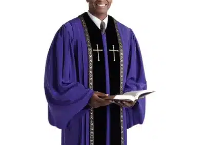 RT Wesley Pulpit Robe with Gold Metallic Piping and Cross - Purple