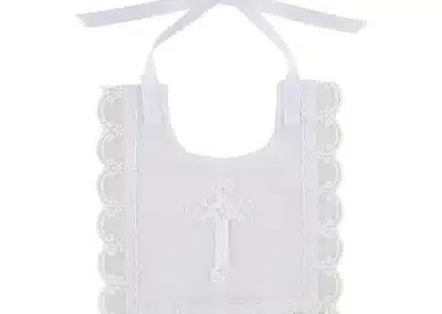 Laced-Trim Baptismal Bib - 6/pk