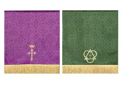Jacquard Reversible Table Runner with Cross: Purple/Green