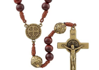 Monte Cassino Collection - Wood Cord Rosary With Metal Engraved Bead N5056__68247