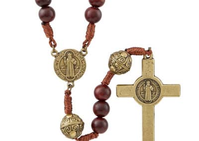 Monte Cassino Collection - Wood Cord Rosary With Metal Engraved Bead N5056a__64018