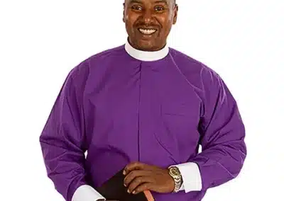 French Cuff Banded Collar Shirt - Purple with White Cuff