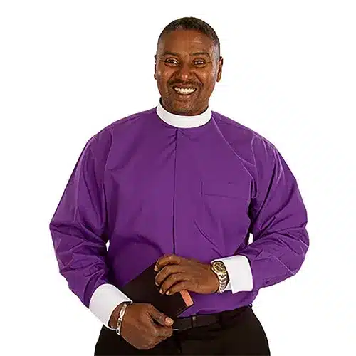French Cuff Banded Collar Shirt – Purple with White... French Cuff Banded Collar Shirt - Purple with White Cuff