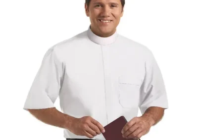 Short Sleeve Banded Collar Shirt - White