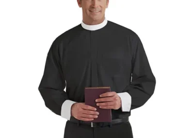 French Cuff Banded Collar Shirt - Black with White Cuff