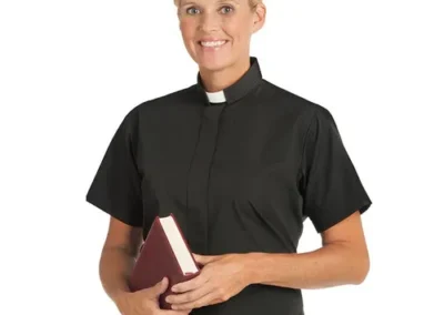 Women's Short Sleeve Tab Collar Clergy Shirt - Black