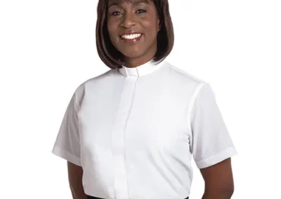 Women's Short Sleeve Tab Collar Clergy Shirt - White