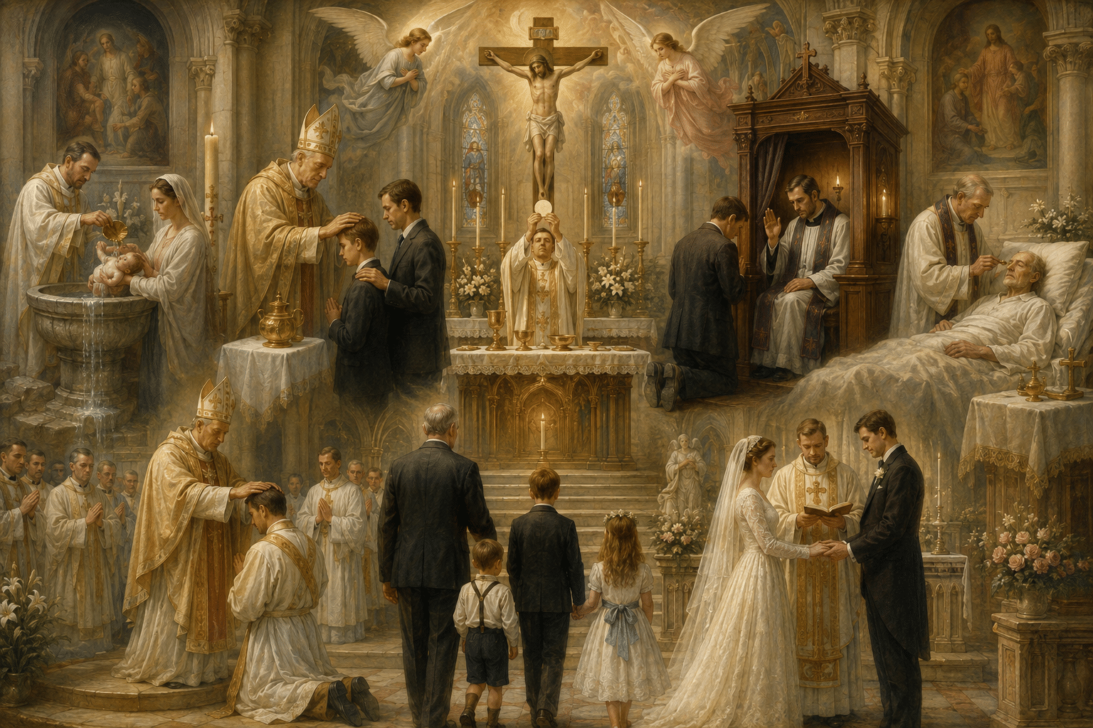 The Seven Catholic Sacraments Explained A Complete Guide the Seven Sacraments of the Catholic Church as one continuous human journey.