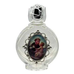 Saint Anthony Holy Water Bottle with Rose Top – 2.5" Catholic Devotional Bottle