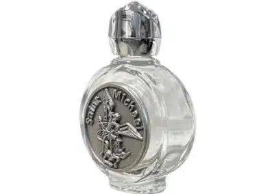 Saint Michael Holy Water Bottle with Rose Top – 1 oz Glass Catholic Devotional Bottle: A000004-1