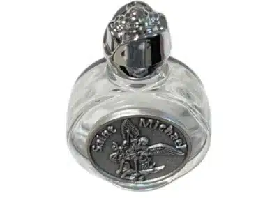 Saint Michael Holy Water Bottle with Rose Top – 1 oz Glass Catholic Devotional Bottle: A000004-2