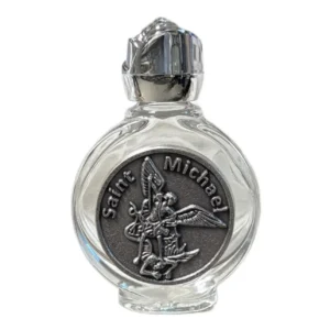 Saint Michael Holy Water Bottle with Rose Top – 1 oz Glass Catholic Devotional Bottle