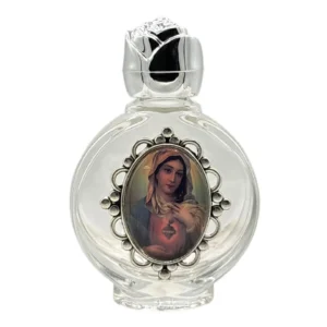 Immaculate Heart of Mary Holy Water Bottle with Rose Top – 2.5" Catholic Devotional Bottle