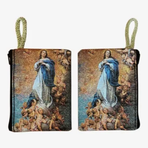 Immaculate Conception Rosary Pouch – Tapestry Zipper Case – 3" × 4"