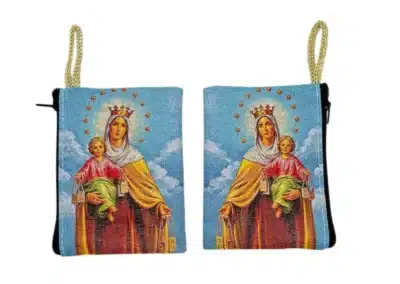Our Lady of Mount Carmel with Child Jesus Rosary Pouch – Tapestry Zipper Case – 3" × 4": A000013