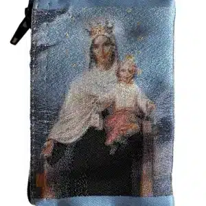 Our Lady of Mount Carmel with Child Jesus Rosary Pouch – Large Tapestry Zipper Case – 4" × 6"