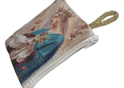 Mystical Rose Rosary Pouch – Rosa Mystica Tapestry Zipper Case – 3" × 4"A000016-3