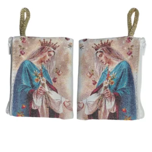 Mystical Rose Rosary Pouch – Rosa Mystica Tapestry Zipper Case – 3" × 4"