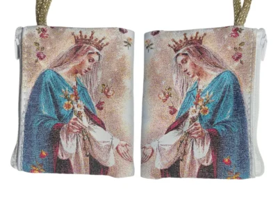 Mystical Rose Rosary Pouch – Rosa Mystica Tapestry Zipper Case – 3" × 4": A000016