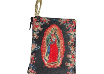 Our Lady of Guadalupe Black Rosary Pouch – Tapestry Zipper Case – 3" × 4": A000017-1