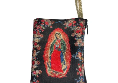 Our Lady of Guadalupe Black Rosary Pouch – Tapestry Zipper Case – 3" × 4": A000017-2