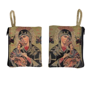 Our Lady of Perpetual Help Rosary Pouch – Tapestry Zipper Case – 3" × 4"