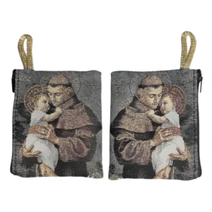 Saint Anthony Rosary Pouch – Tapestry Zipper Case – 3" × 4"