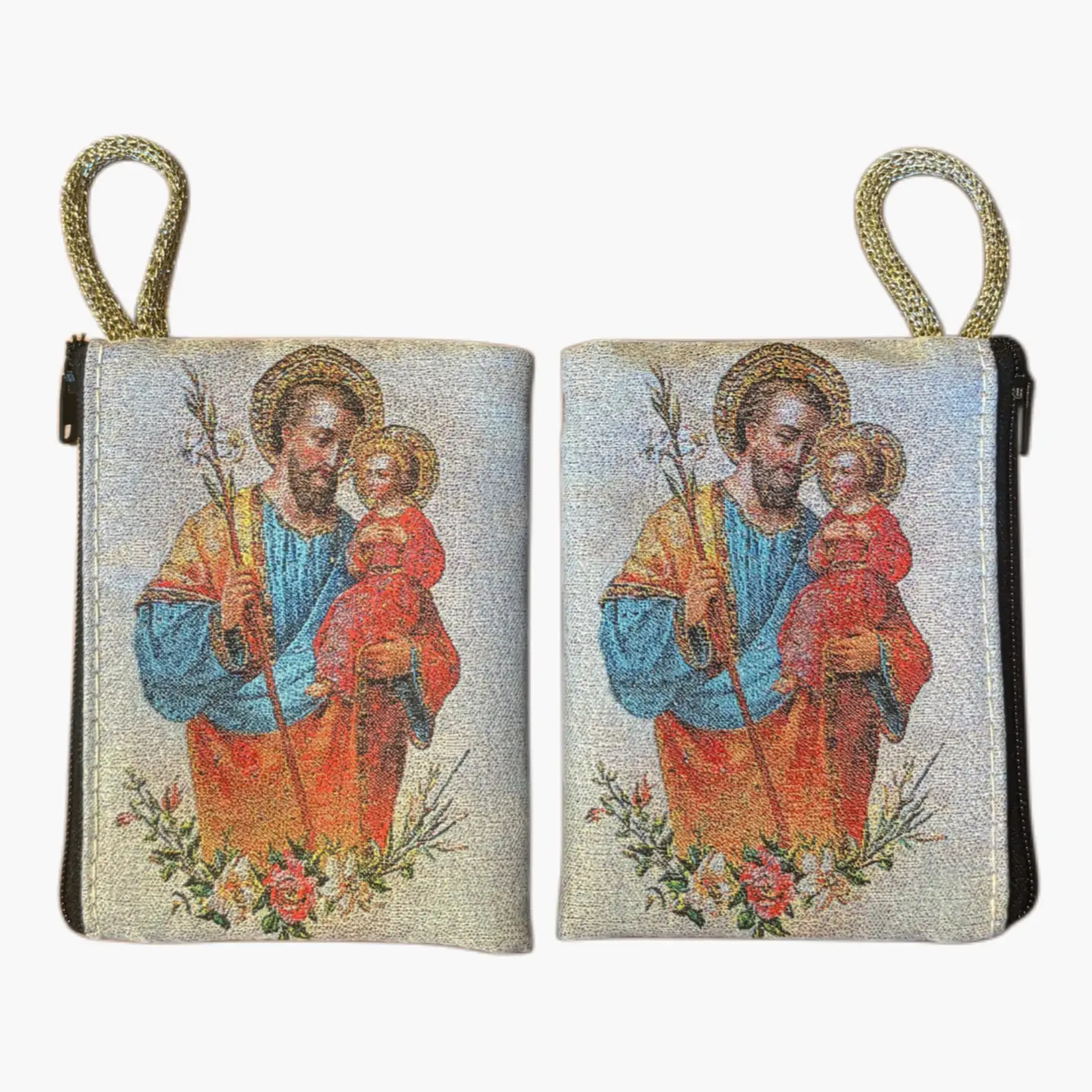Saint Joseph with Child Jesus Rosary Pouch – Tapestry... Saint Joseph with Child Jesus Rosary Pouch – Tapestry Zipper Case – 3" × 4"