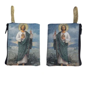 Saint Jude Rosary Pouch – Tapestry Zipper Case – 3" × 4"