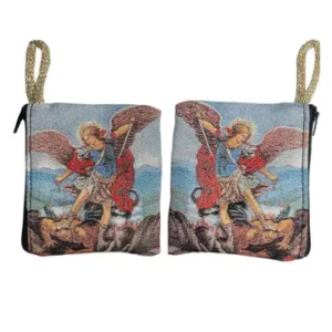 Saint Michael the Archangel Rosary Pouch – Tapestry Zipper Case – 3" × 4"