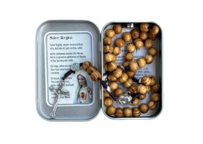 Mary Wooden Rosary in Prayer Tin – Handcrafted 10mm Beads – 18": A000024-2