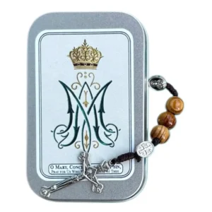 Mary Wooden Rosary in Prayer Tin – Handcrafted 10mm Beads – 18"