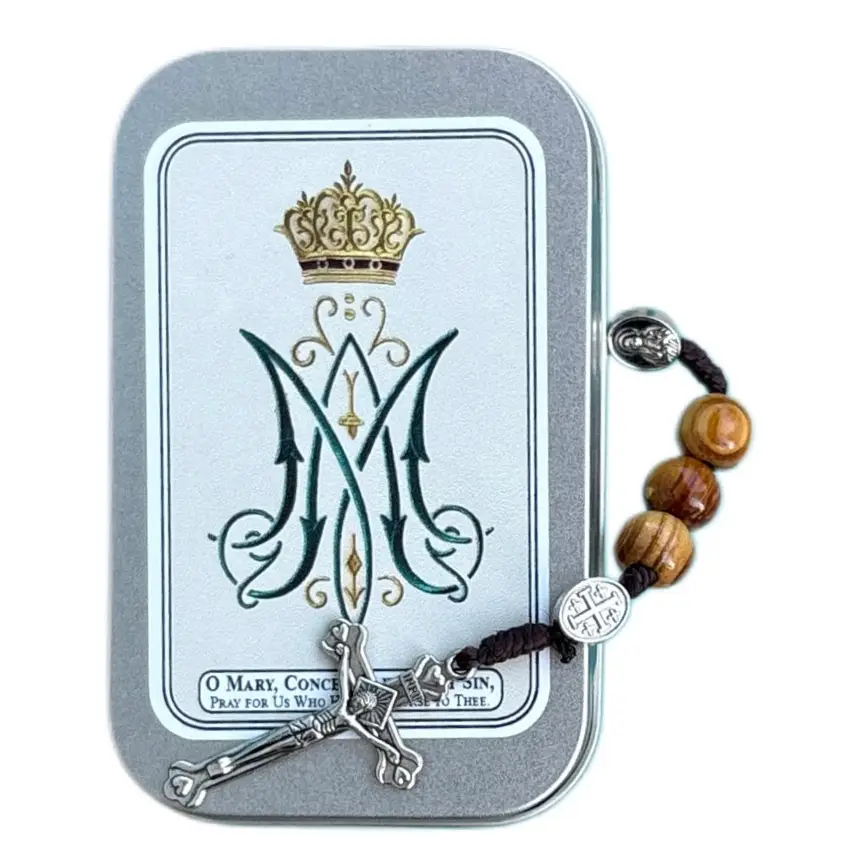 Mary Wooden Rosary in Prayer Tin – Handcrafted 10mm Beads... Mary Wooden Rosary in Prayer Tin – Handcrafted 10mm Beads – 18"