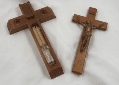 Vintage Catholic Sick Call Crucifix Set – Max F. Rutecki Funeral Director, Buffalo, NY – Complete c. 1945–1960: AHZ0004-2