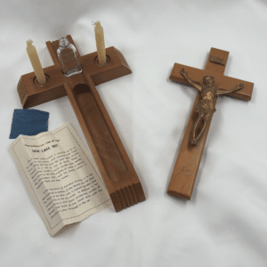 Vintage Catholic Sick Call Crucifix Set – Max F. Rutecki Funeral Director, Buffalo, NY – Complete c. 1945–1960