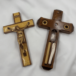 Vintage Mid-Century Catholic Sick Call Crucifix with Original Last Rites Kit – c. 1955–1975