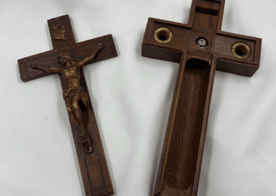 Vintage Polish Catholic Sick Call Crucifix with Hidden Last Rites Compartment – Buffalo Funeral Home – c. 1945–1960:AHZ0009-2