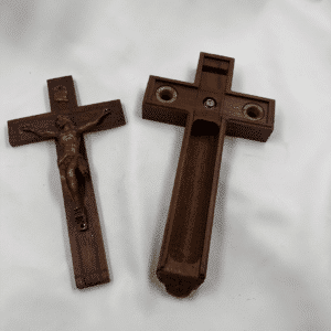 Vintage Polish Catholic Sick Call Crucifix with Hidden Last Rites Compartment – Buffalo Funeral Home – c. 1945–1960