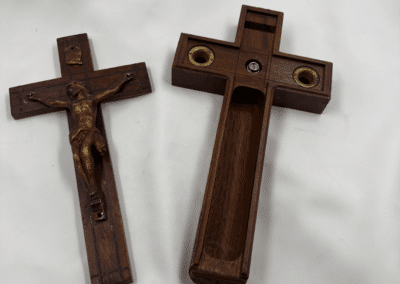 Vintage Polish Catholic Sick Call Crucifix with Hidden Last Rites Compartment – Buffalo Funeral Home – c. 1945–1960:AHZ0009